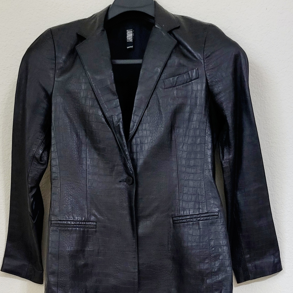 Laundry by Shelli Segal Black Textured Leather Women's Blazer